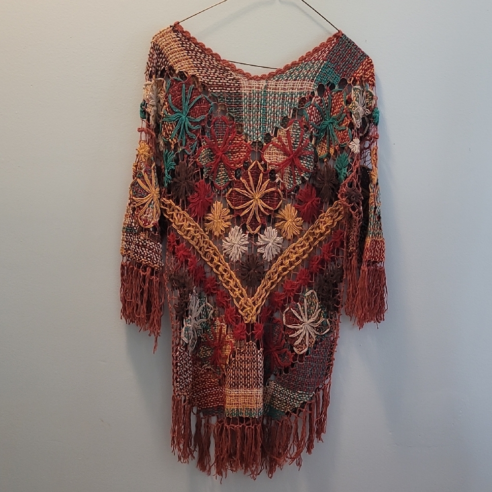 Boho Multicolor Crochet Fringe Sweater